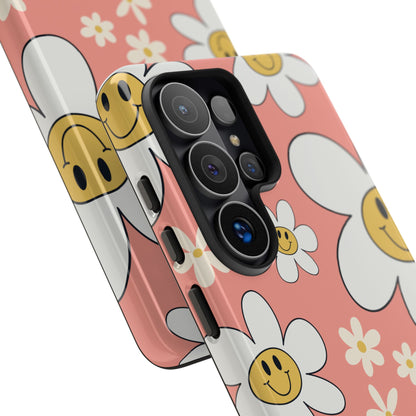 Fun Retro Daisy Pattern with Pink Background Phone Case - Pink Phone Case