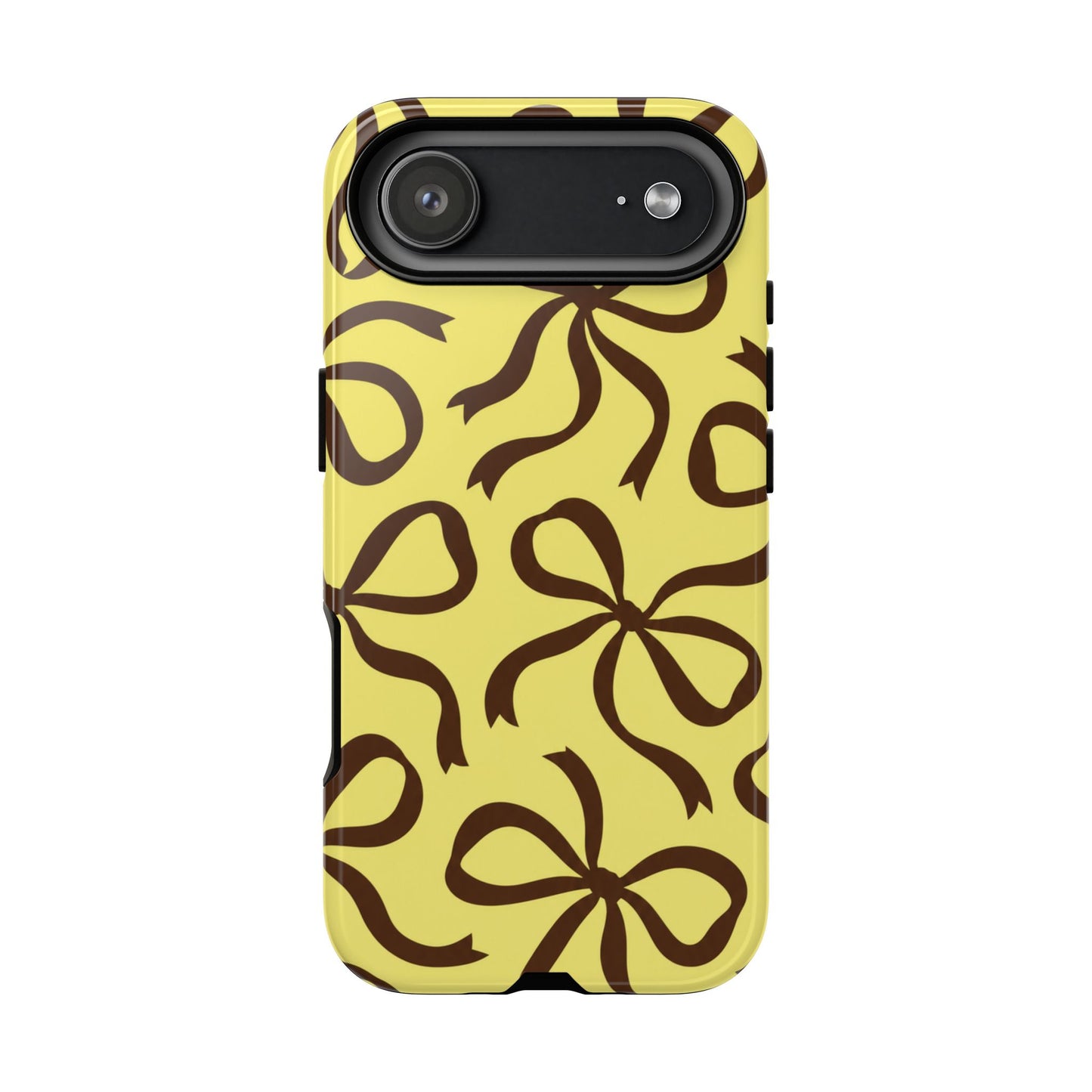 Bold Butter Yellow and Chocolate Brown Bow Pattern Phone Case