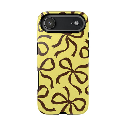 Bold Butter Yellow and Chocolate Brown Bow Pattern Phone Case