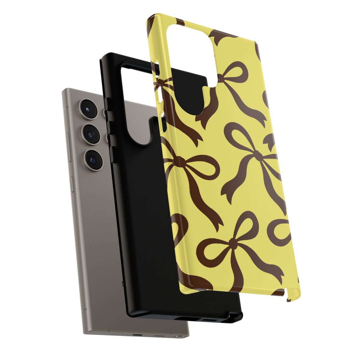 Bold Butter Yellow and Chocolate Brown Bow Pattern Phone Case - Yellow Phone Case