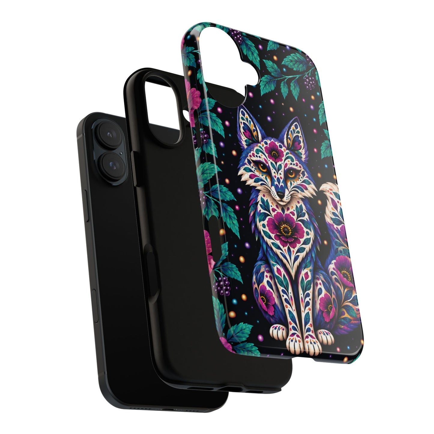 Vibrant Purple and Teal Calavera Fox Phone Case - Multicolor Phone Case