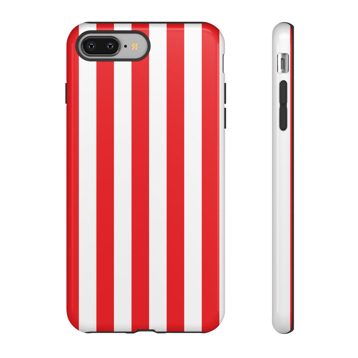iPhone 8 Plus / Glossy Phone Case - Simple Red & White Stripe Pattern Phone Case