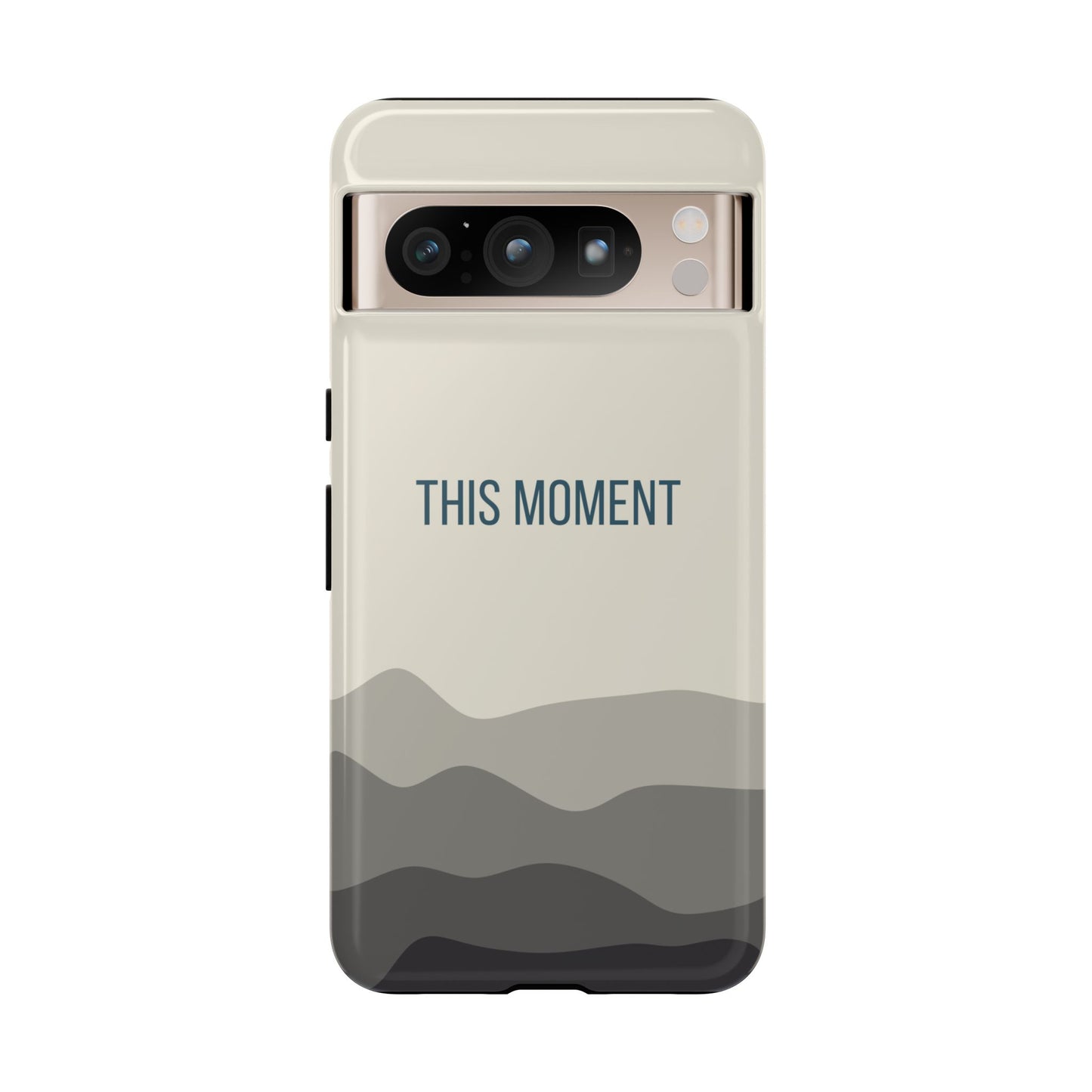 Google Pixel 8 Pro / Glossy Phone Case - Minimalist Cream Waves ’This Moment’ Statement Phone Case