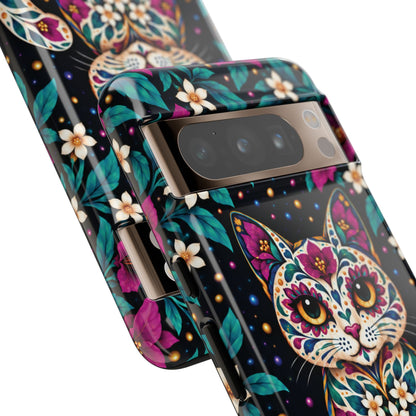 Vibrant Purple and Teal Calavera Cat Phone Case - Multicolor Phone Case