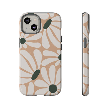 iPhone 14 / Glossy Phone Case - ’Retro Beige & White Daisy Pattern’ Phone Case
