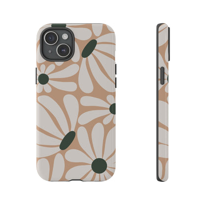 iPhone 15 Plus / Glossy Phone Case - ’Retro Beige & White Daisy Pattern’ Phone Case