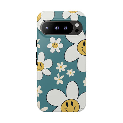 Fun Retro Daisy Pattern with Light Blue Background Phone Case - Blue Phone Case - Google Pixel 9 Pro / Glossy