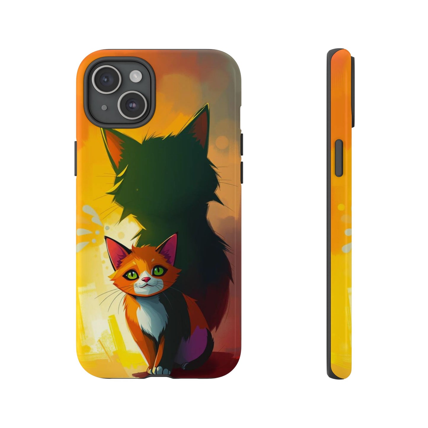 iPhone 15 Plus / Glossy Phone Case - Acrylic Style Shadow Cat Design Phone Case