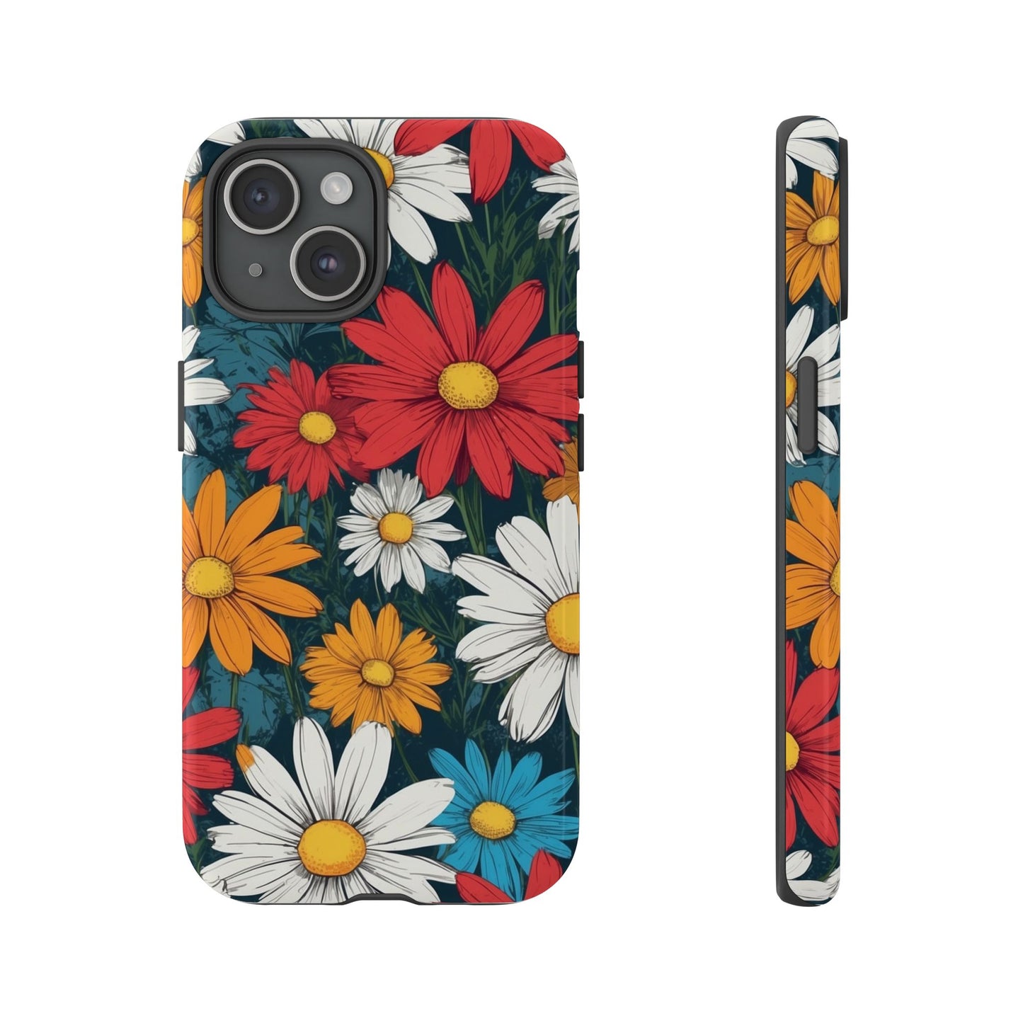 iPhone 15 / Glossy Phone Case - Pop Art Daisies Illustration ’Red & Orange’ Phone Case