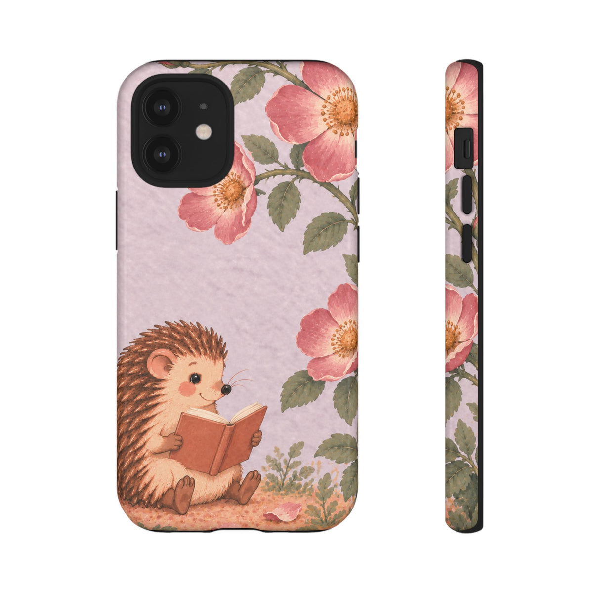 Whimsical Lilac Hedgehog and Wild Rose Phone Case - Purple Phone Case - iPhone 12 Mini / Glossy