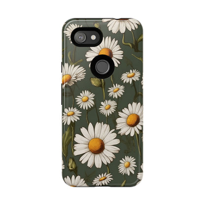 Boho Chic Daisies Floral Pattern "White & Green" Phone Case