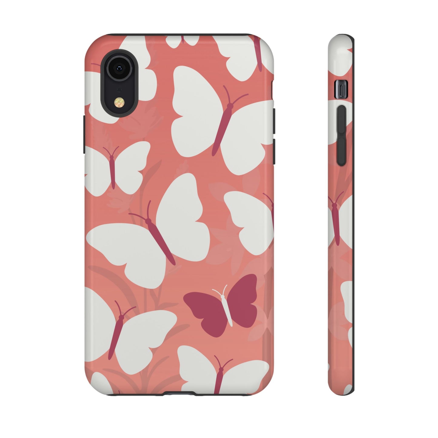 iPhone XR / Glossy Phone Case - Minimalist Pink Butterfly Pattern Phone Case