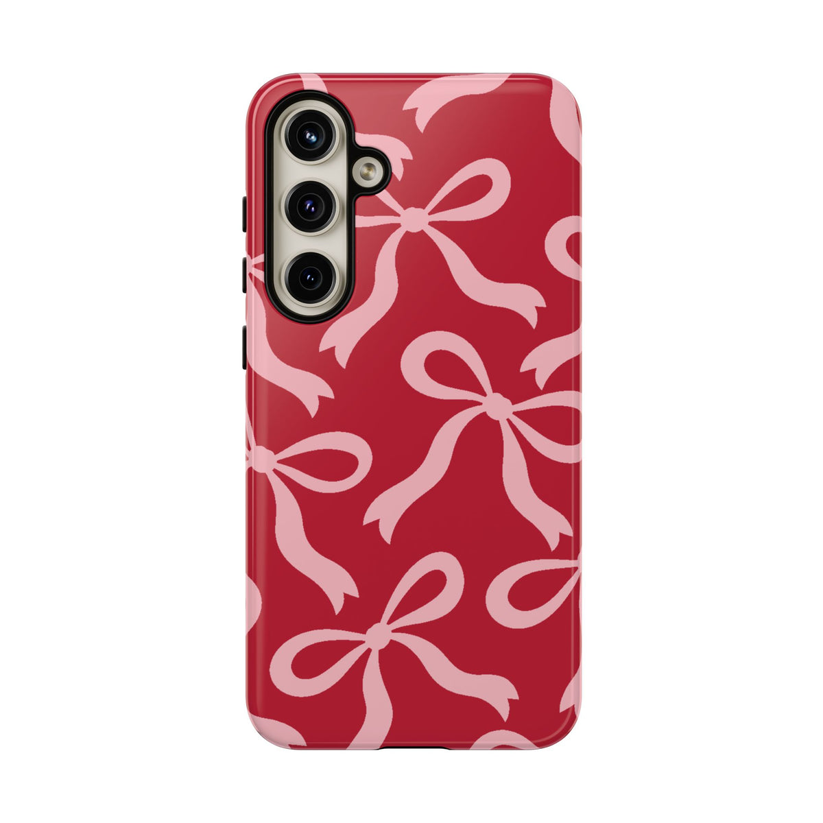 Bold Raspberry Red and Blush Pink Bow Pattern Phone Case - Red Phone Case - Samsung Galaxy S24 Plus / Glossy