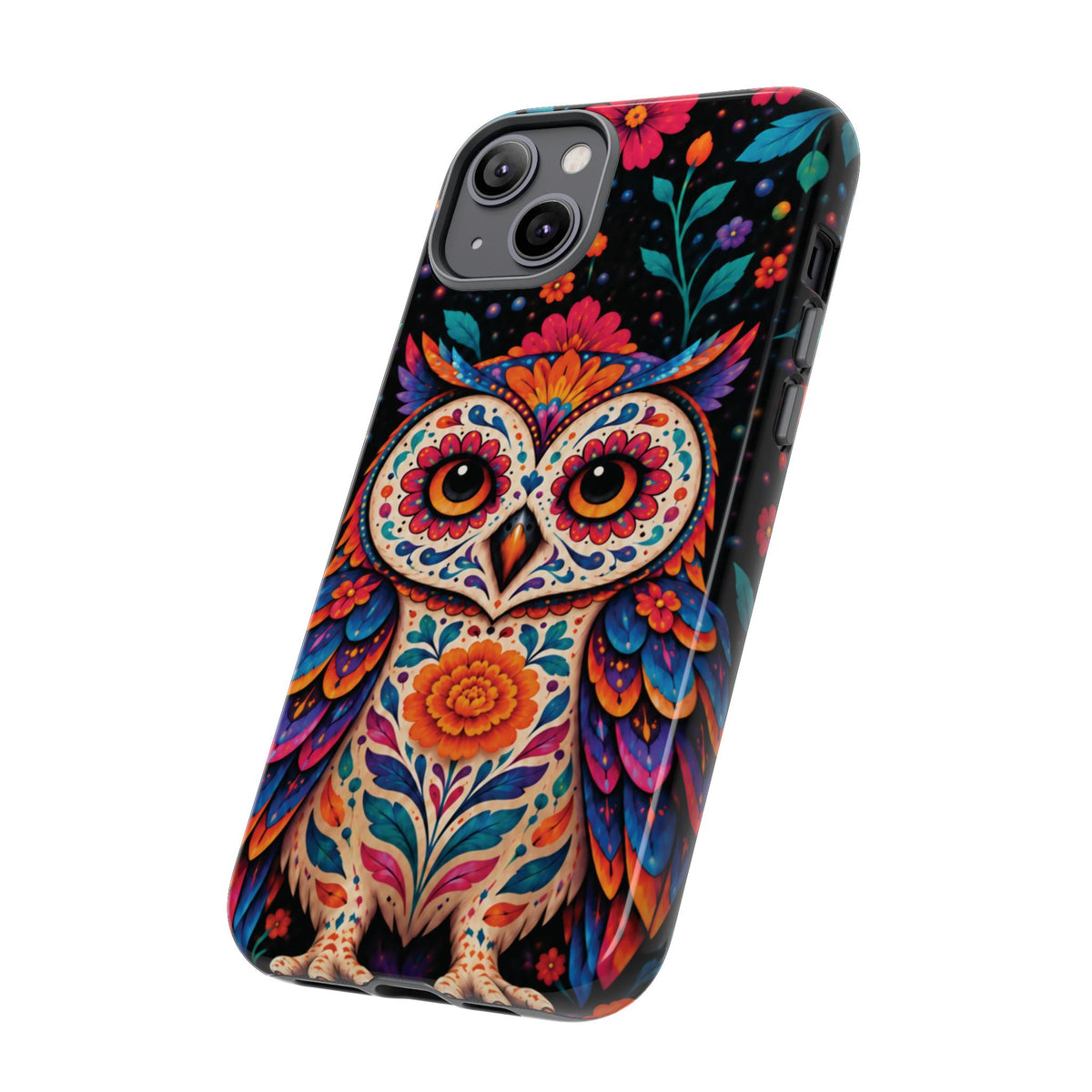 Vibrant Orange and Turquoise Calavera Owl Phone Case - Multicolor Phone Case