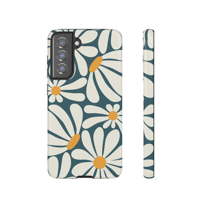 Samsung Galaxy S21 FE / Glossy Phone Case - Retro Blue Daisy Pattern Phone Case
