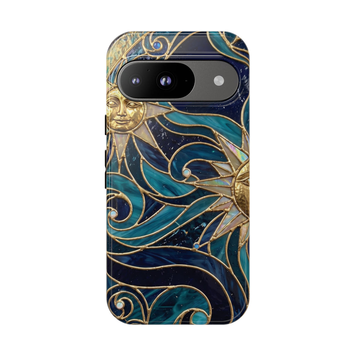 Elegant Teal & Gold Celestial Suns Phone Case