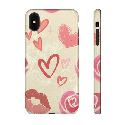 Cute Pink Heart & Rose Pattern Phone Case - Pink Phone Case - iPhone XS MAX / Glossy