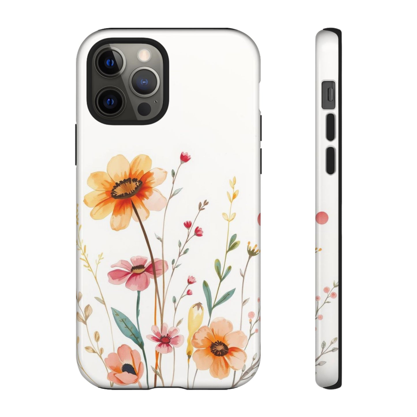 iPhone 12 Pro / Glossy Phone Case - Boho Chic Watercolour Wild Blooms Pattern Phone Case