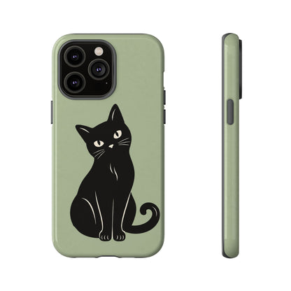 Minimalist Sage Green & Black Cat Phone Case