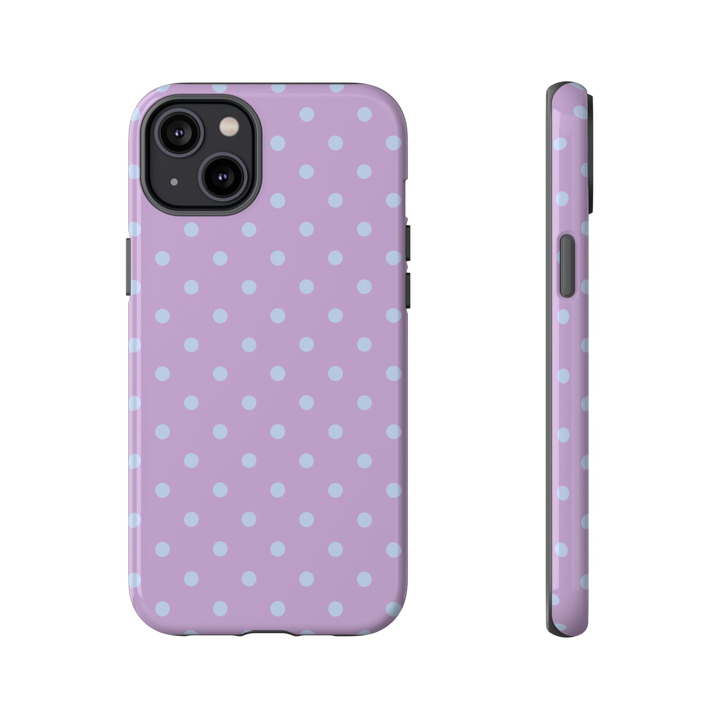 iPhone 14 Plus / Glossy Phone Case - Trendy Lilac & Ice Blue Dot Pattern Phone Case