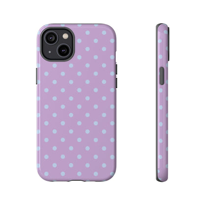 iPhone 14 Plus / Glossy Phone Case - Trendy Lilac & Ice Blue Dot Pattern Phone Case