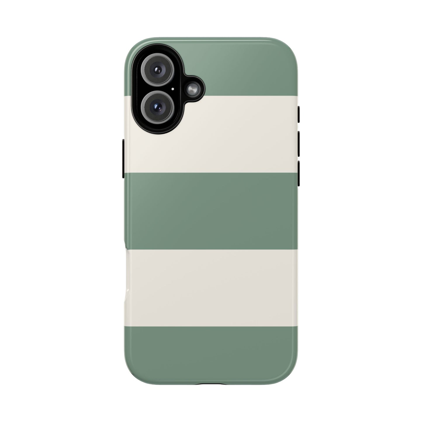 iPhone 16 Plus / Glossy Phone Case - Green & White Horizontal Stripe Pattern Phone Case