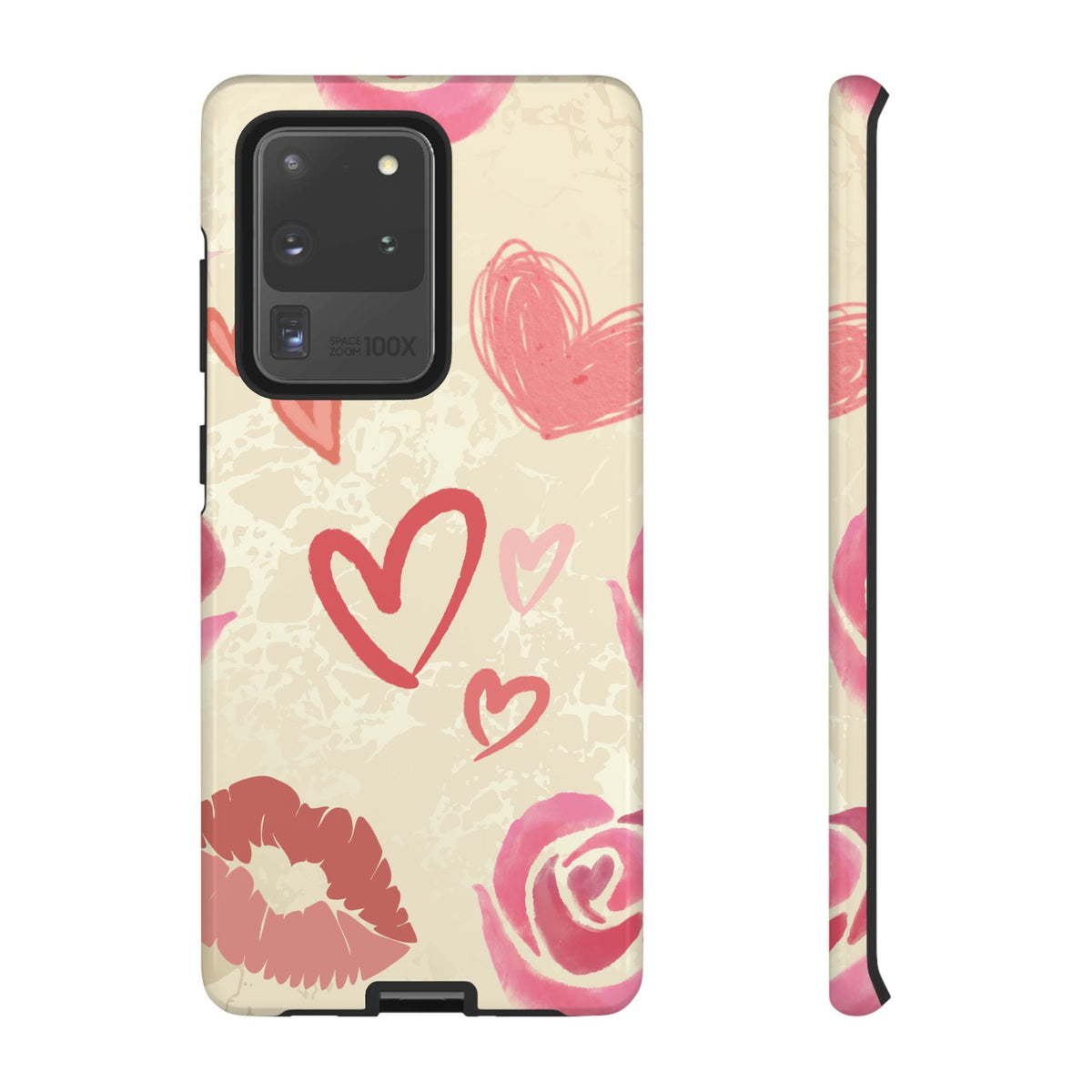Cute Pink Heart & Rose Pattern Phone Case - Pink Phone Case - Samsung Galaxy S20 Ultra / Glossy