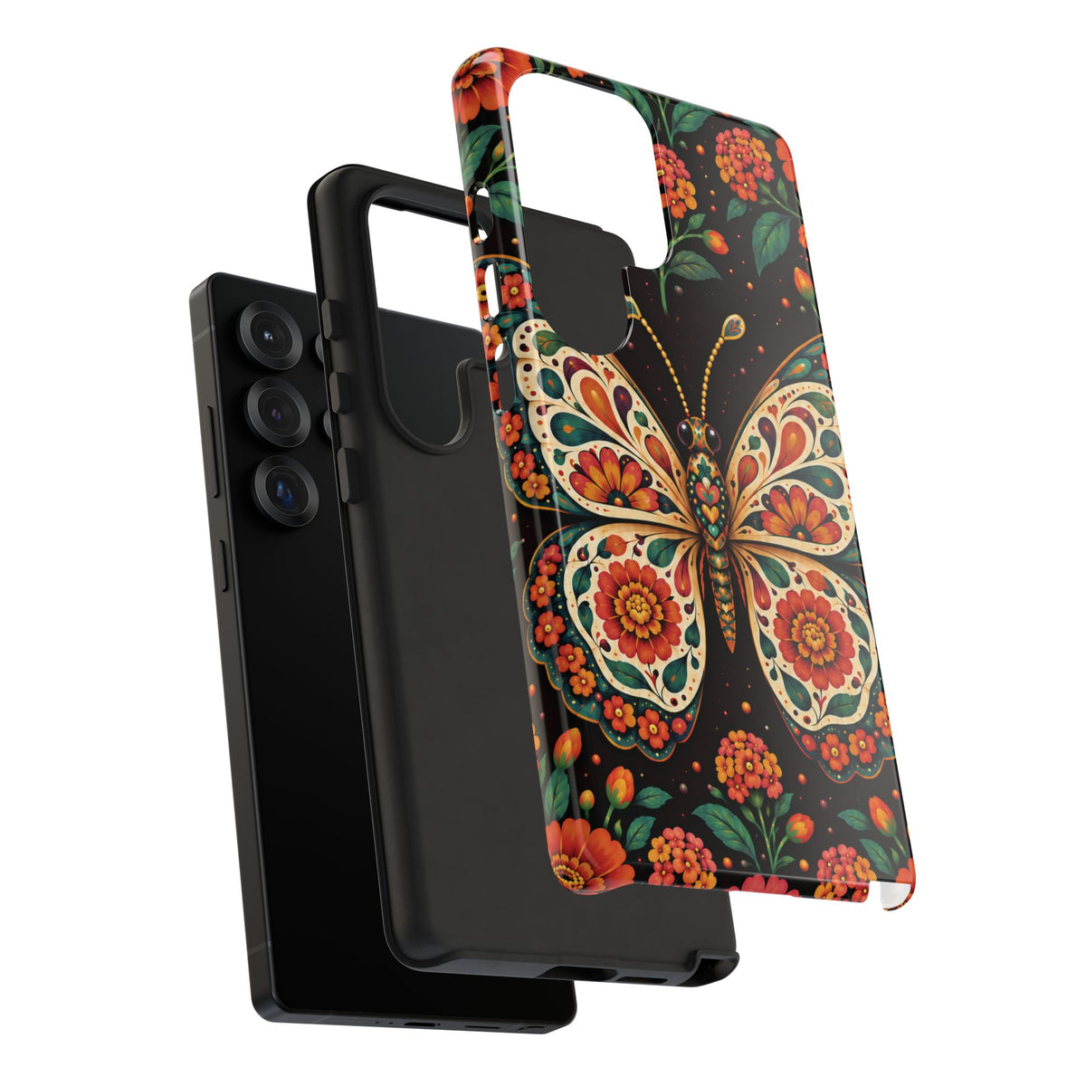Vibrant Terracotta and Teal Calavera Butterfly Phone Case - Multicolor Phone Case