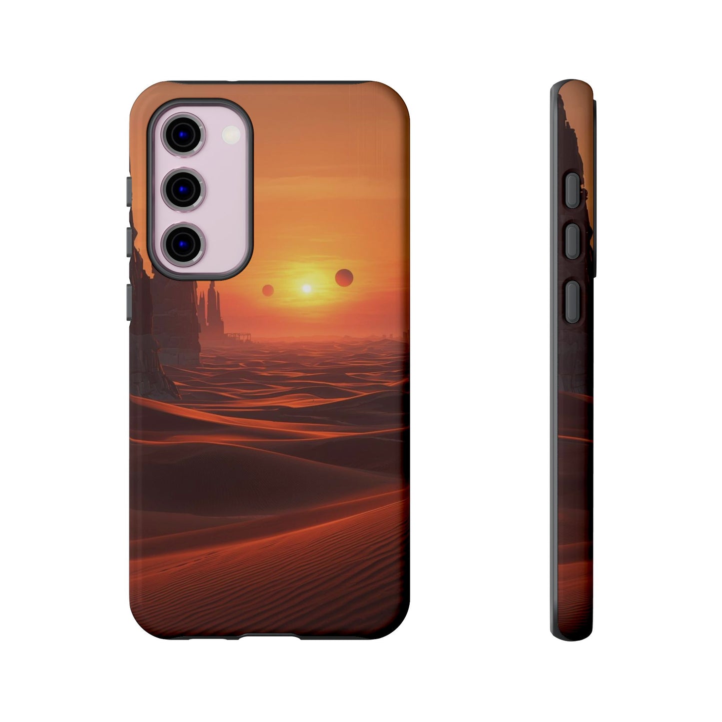 Twin Suns Desert World Sci-fi Phone Case - Orange Phone Case - Samsung Galaxy S23 Plus / Glossy