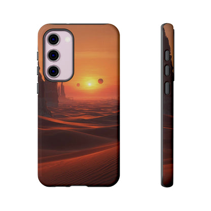 Twin Suns Desert World Sci-fi Phone Case - Orange Phone Case - Samsung Galaxy S23 Plus / Glossy