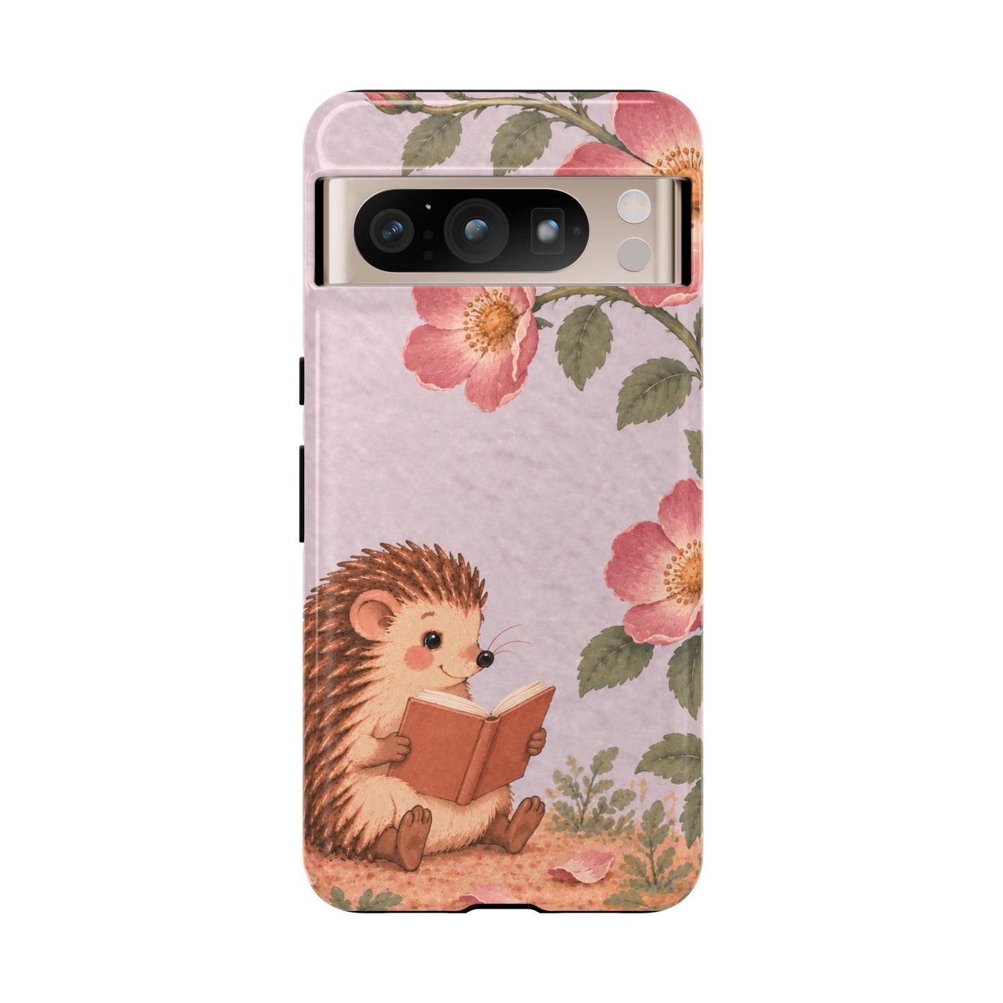 Whimsical Lilac Hedgehog and Wild Rose Phone Case - Purple Phone Case - Google Pixel 8 Pro / Glossy