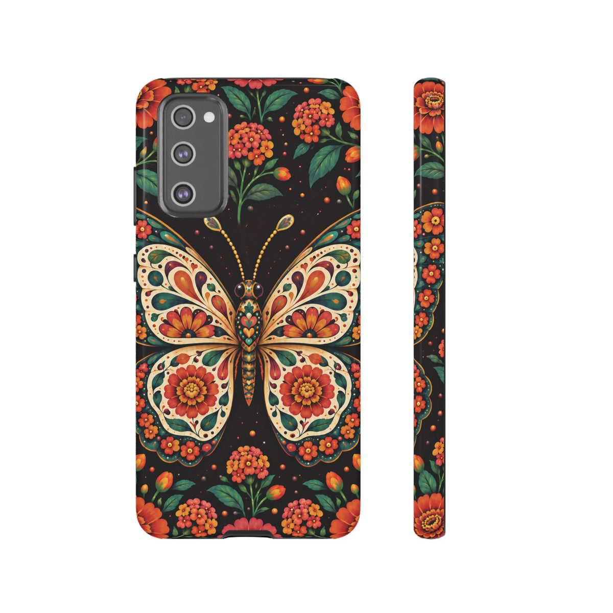 Vibrant Terracotta and Teal Calavera Butterfly Phone Case - Multicolor Phone Case - Samsung Galaxy S20 FE / Glossy