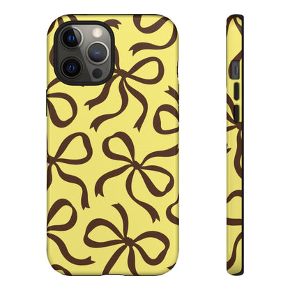 Bold Butter Yellow and Chocolate Brown Bow Pattern Phone Case