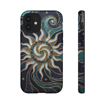Elegant Teal & Gold Cosmic Sunburst Phone Case
