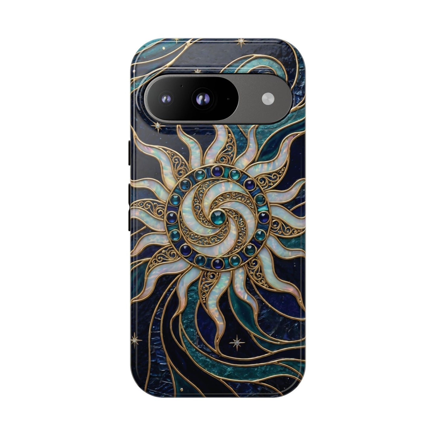 Elegant Teal & Gold Cosmic Sunburst Phone Case
