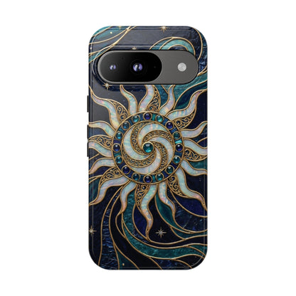 Elegant Teal & Gold Cosmic Sunburst Phone Case