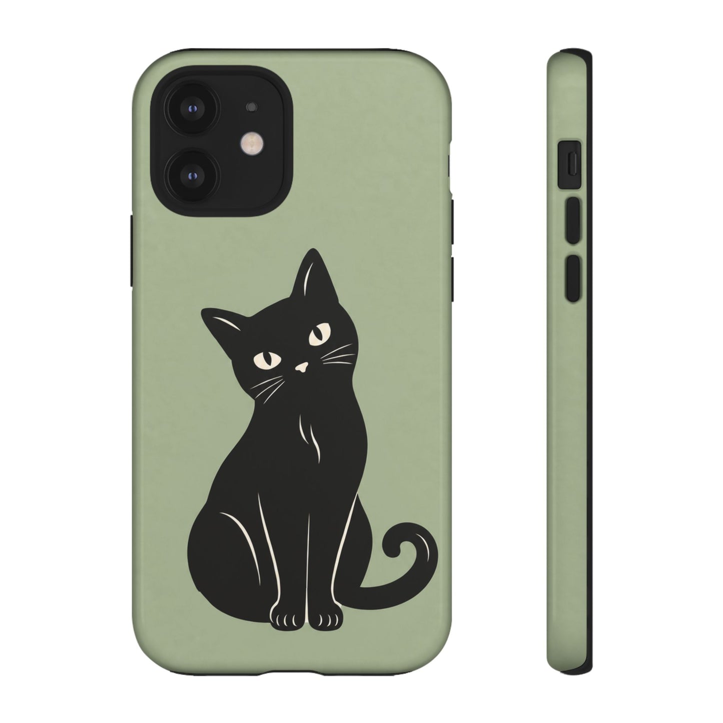 Minimalist Sage Green & Black Cat Phone Case