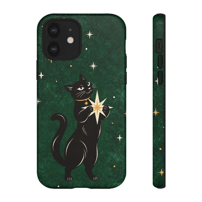 Forest Green Celestial Black Cat Phone Case - Green Phone Case - iPhone 12 / Glossy