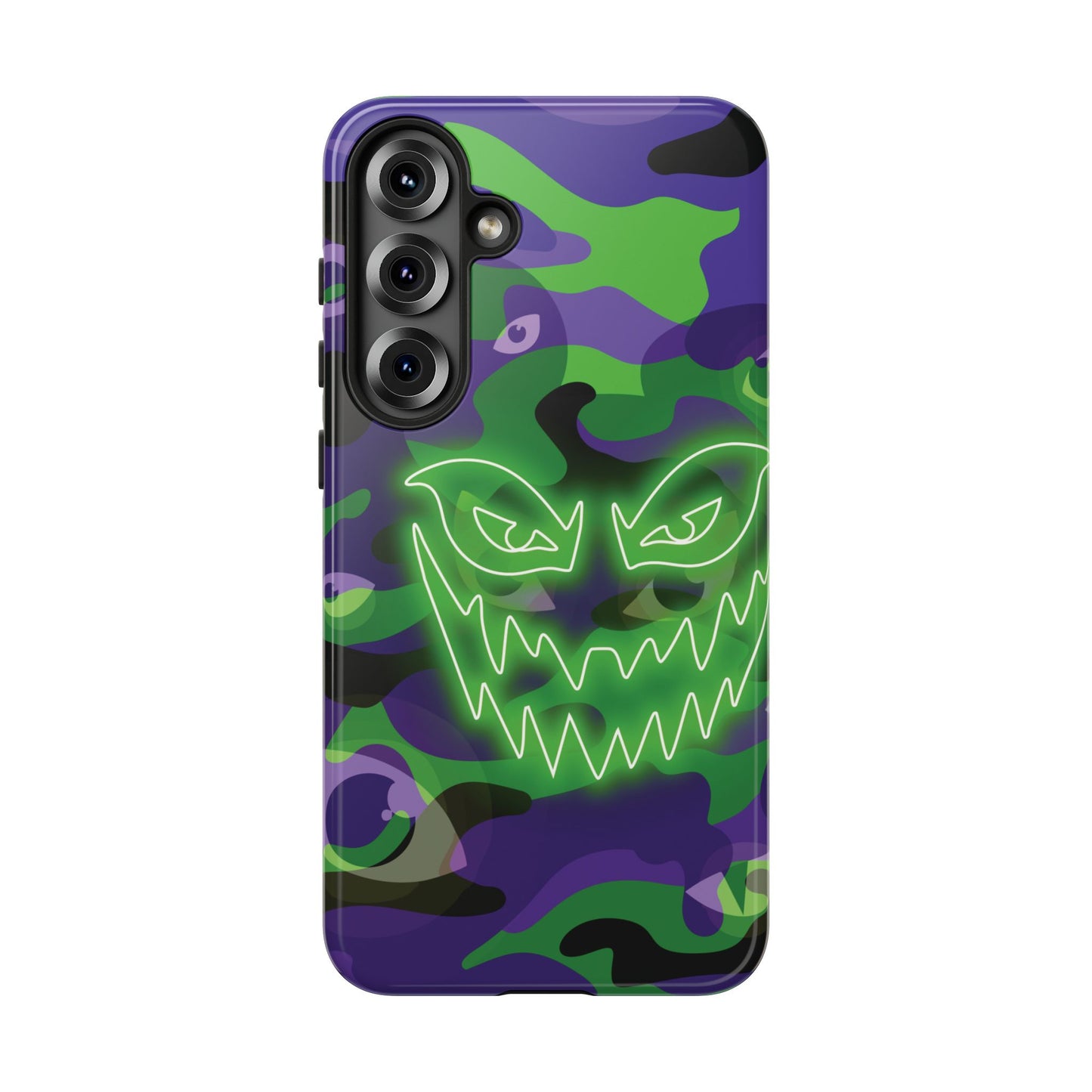 Samsung Galaxy S25 Plus / Glossy Phone Case - Green & Purple Neon Face Camo Phone Case