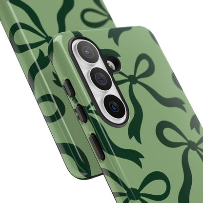Bold Sage Green and Forest Green Bow Pattern Phone Case - Green Phone Case