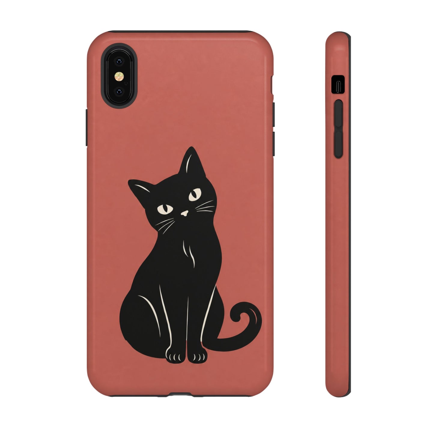 Minimalist Coral Red & Black Cat Phone Case