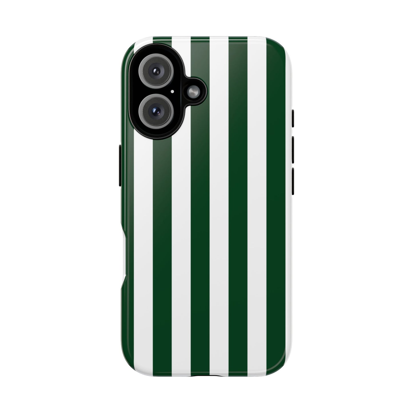iPhone 16 / Glossy Phone Case - Simple Dark Green & White Stripe Pattern Phone Case