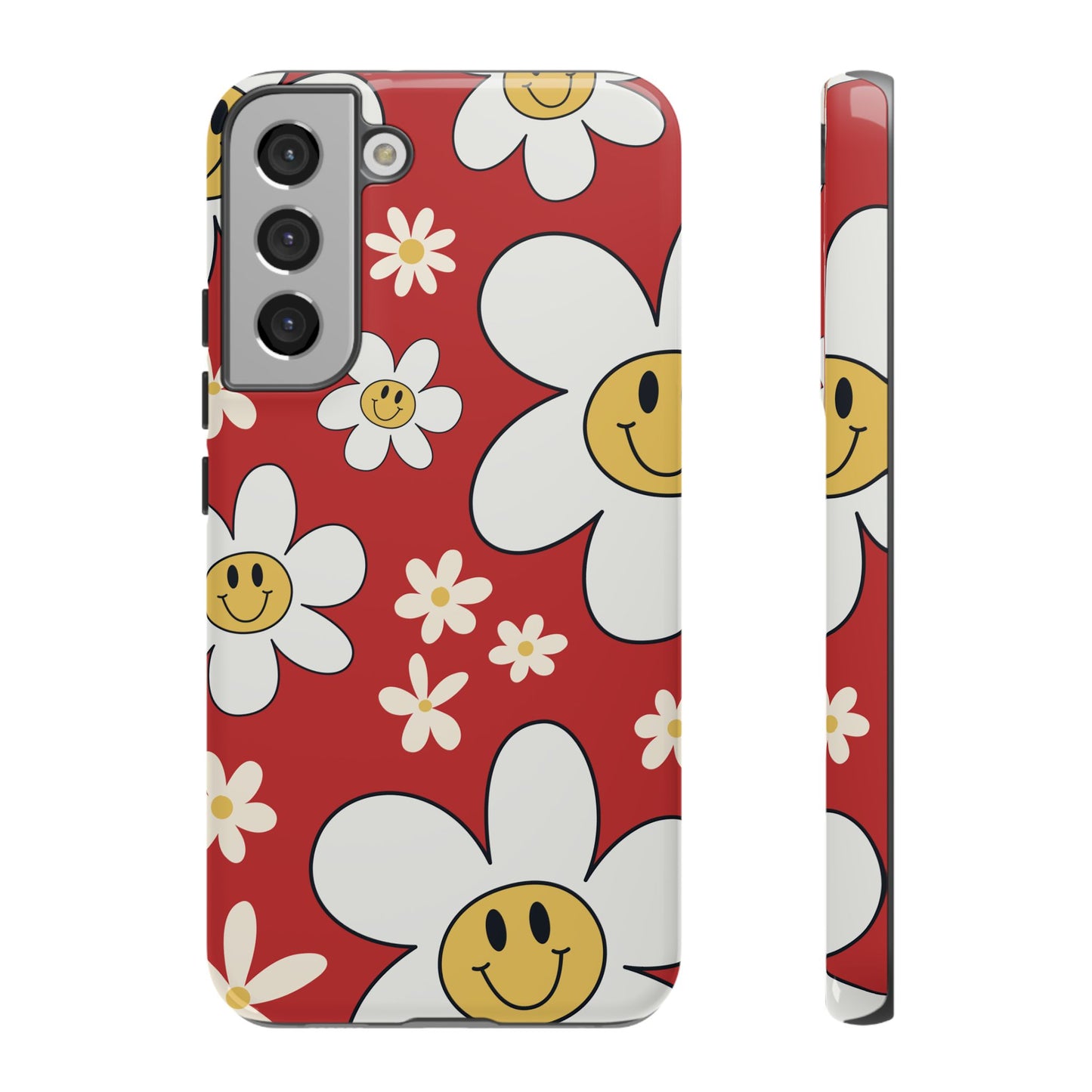 Samsung Galaxy S22 Plus / Glossy Phone Case - Fun Retro Daisy Pattern with Red Background Phone Case