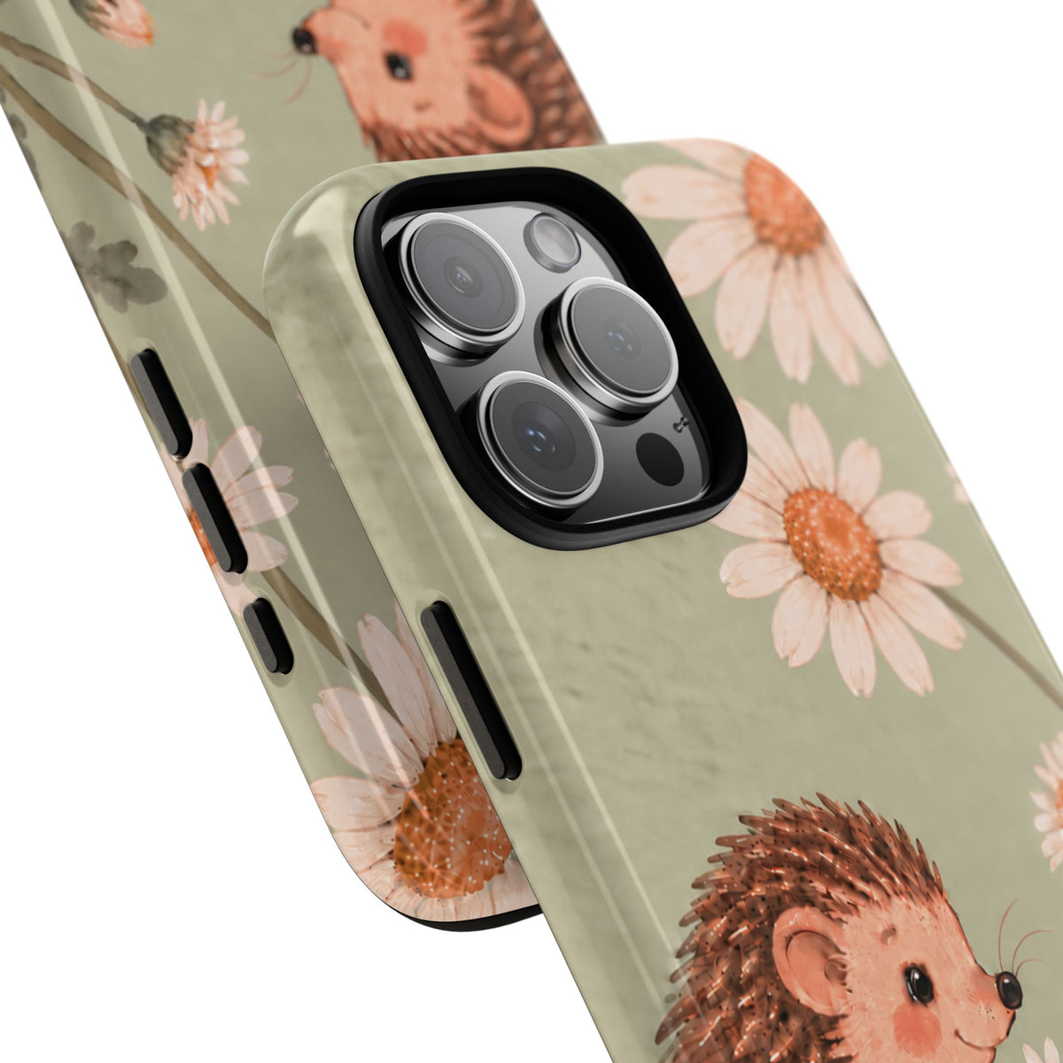 Whimsical Sage Green Hedgehog and Daisy Chain Phone Case - Green Phone Case