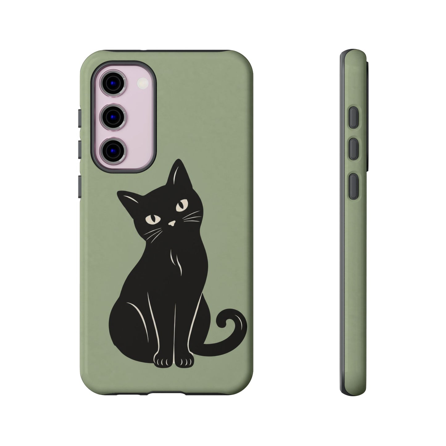 Minimalist Sage Green & Black Cat Phone Case