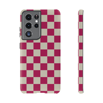 Pink & White Checked Pattern Phone Case - Pink Phone Case - Samsung Galaxy S21 Ultra / Glossy