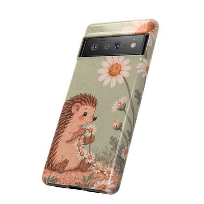 Whimsical Sage Green Hedgehog and Daisy Chain Phone Case - Green Phone Case