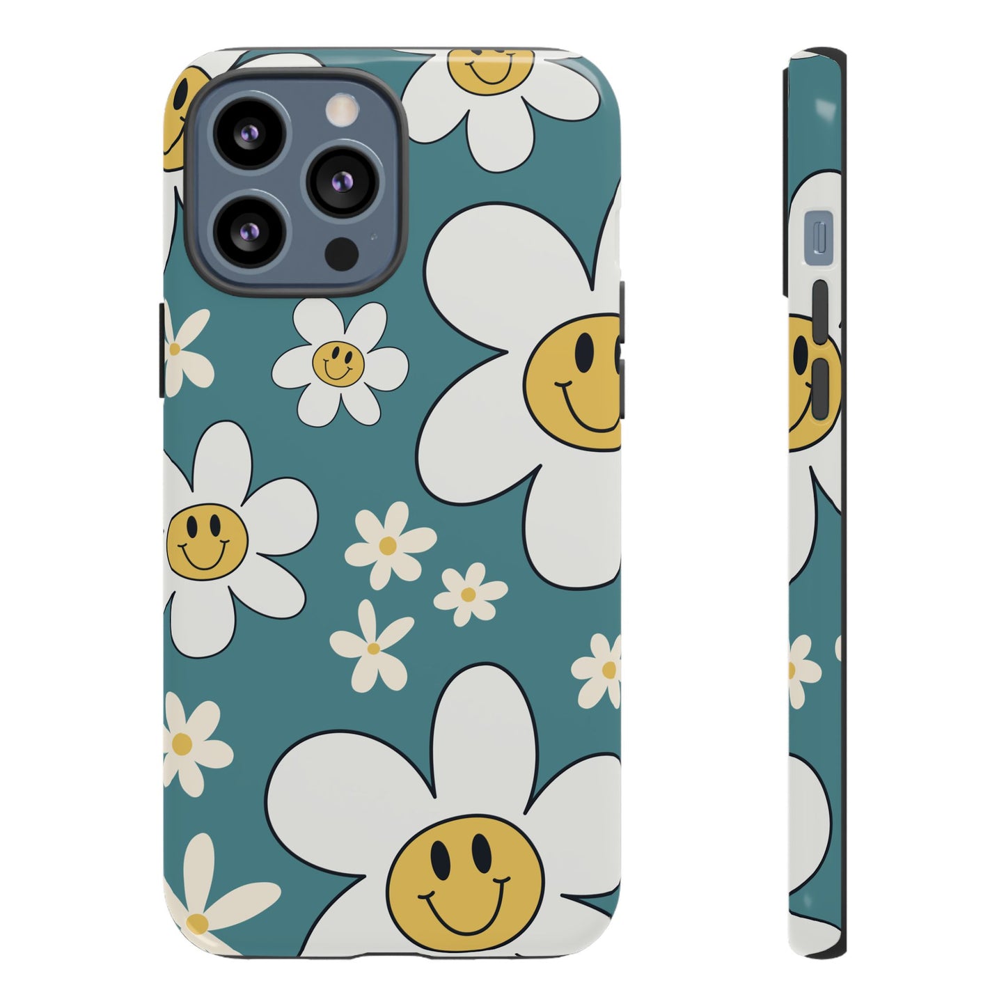 Fun Retro Daisy Pattern with Light Blue Background Phone Case - Blue Phone Case - iPhone 13 Pro Max / Glossy
