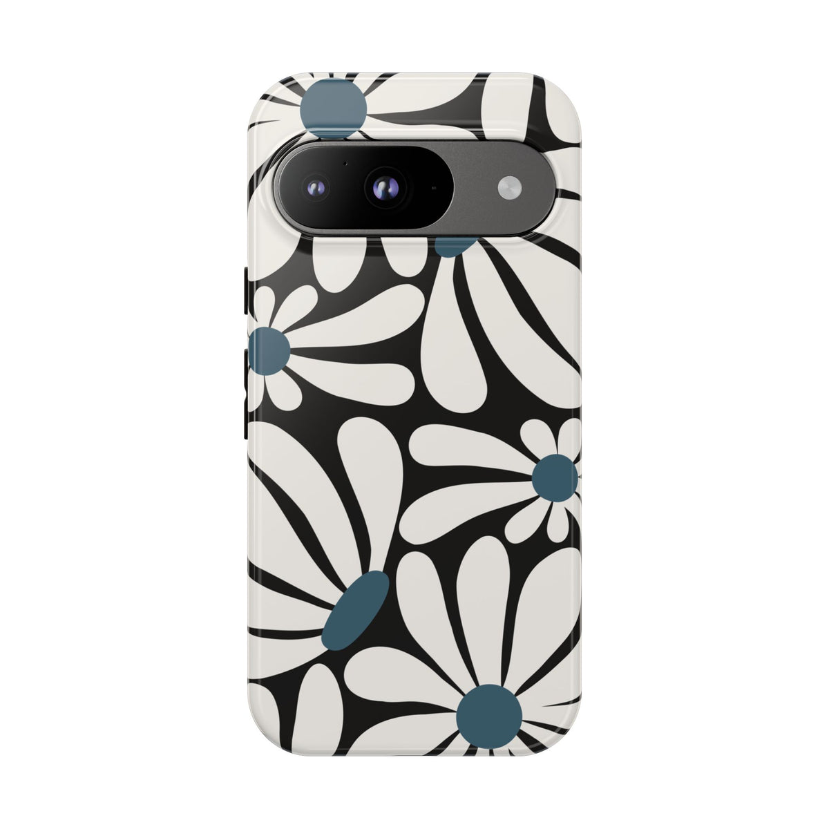 Retro Black Daisy Pattern Phone Case - Black Phone Case - Google Pixel 9 / Glossy