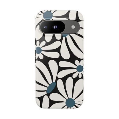 Retro Black Daisy Pattern Phone Case - Black Phone Case - Google Pixel 9 / Glossy